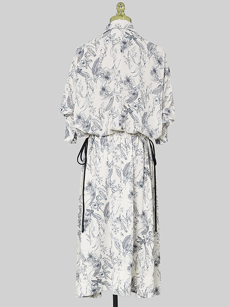 Apricot Doll Sleeves Nipped Waist Slim Print Shirt Dress