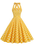 Yellow Polka Dots Vintage Halter Strap Backless 1950S Vintage Dress