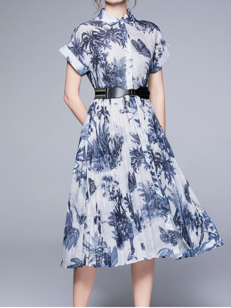 Blue Butterfly Print 1950S Vintage Dress