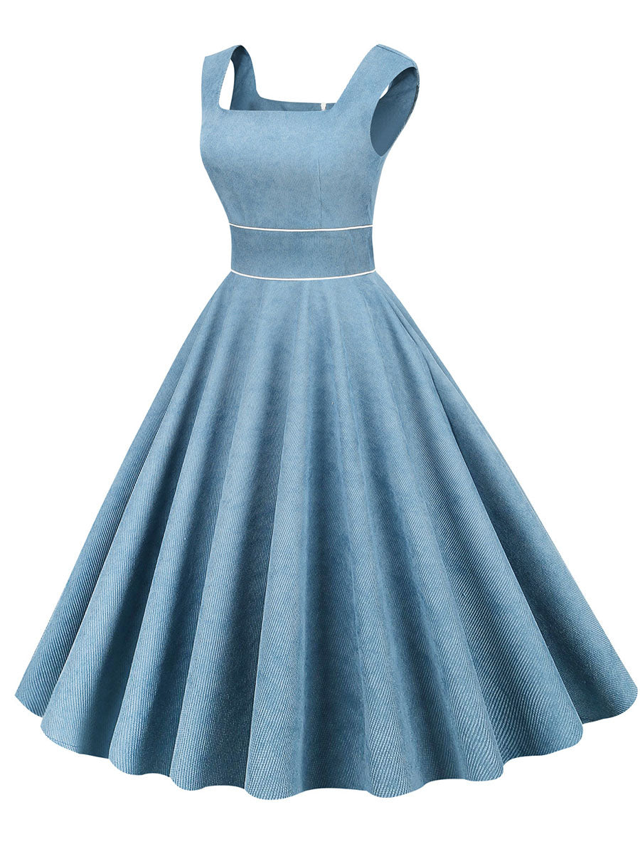 Light Yellow Corduroy Sleeveless 1950S Vinatge Dress