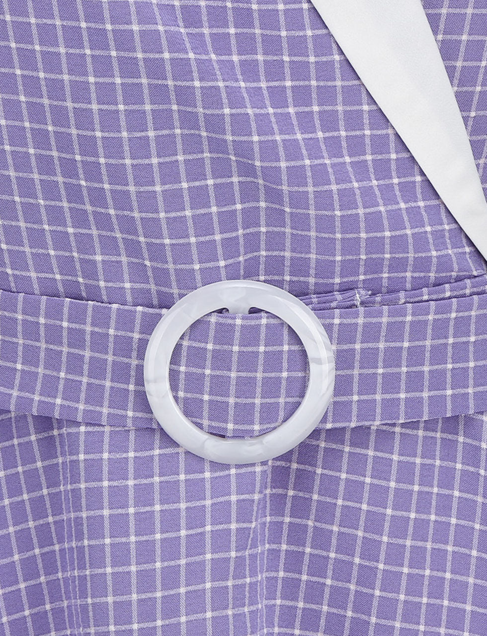 Purple Plaid V Neck Short Sleeve Swing Vintage 1950S Dress
