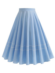 1950S Blue High Waist Pleated Swing Vintage Skirt