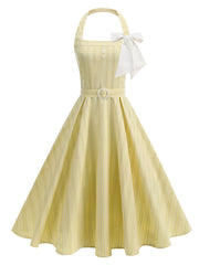 1950S Vertical Stripe Halter Vintage Dress