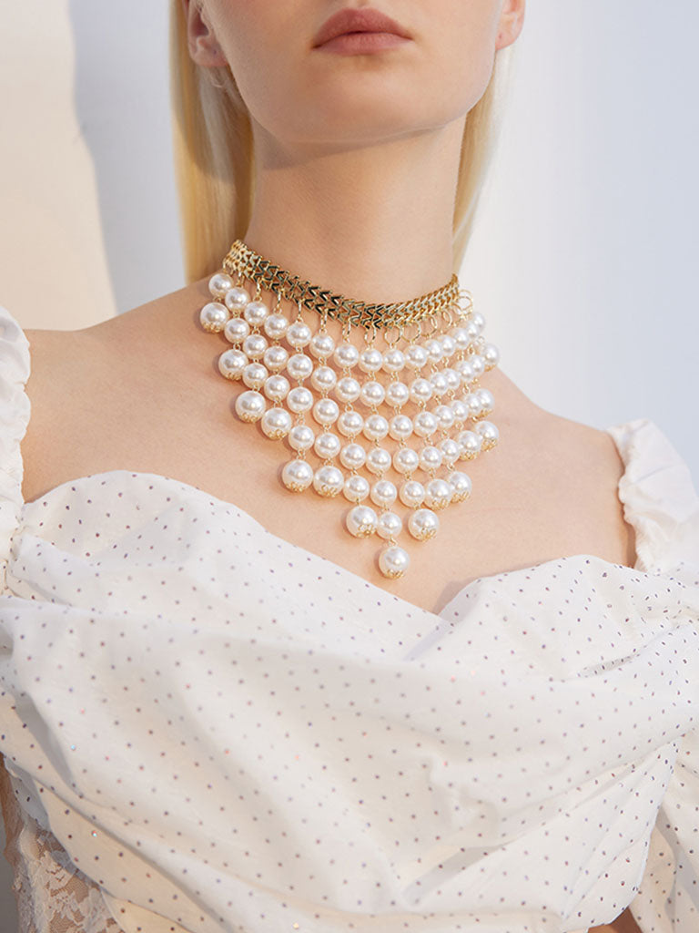 1950S Plastic Pearl Fringe Vintage Party Necklace