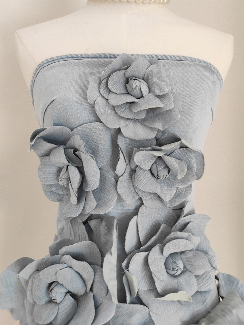 Bandeau Floral Denim Vintage Mini Dress