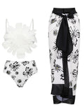 2PS White Flower Print V Neck One Piece