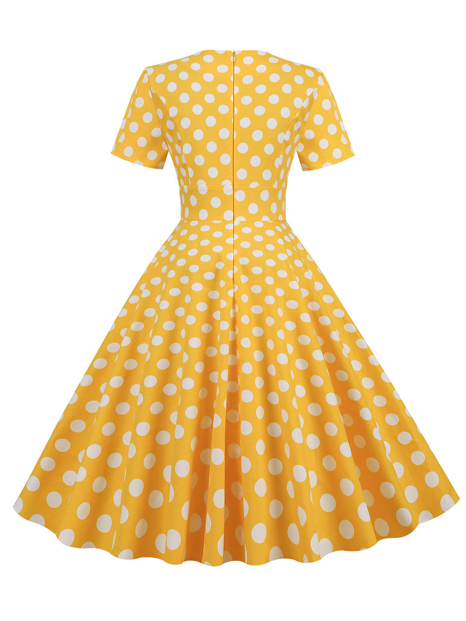 Yellow Polka Dots Sweet Heart Audrey Hepburn Style Cocktail Swing Dress