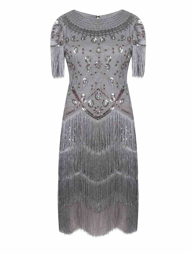 Pink Gatsby Glitter Fringe 1920s Flapper Dress