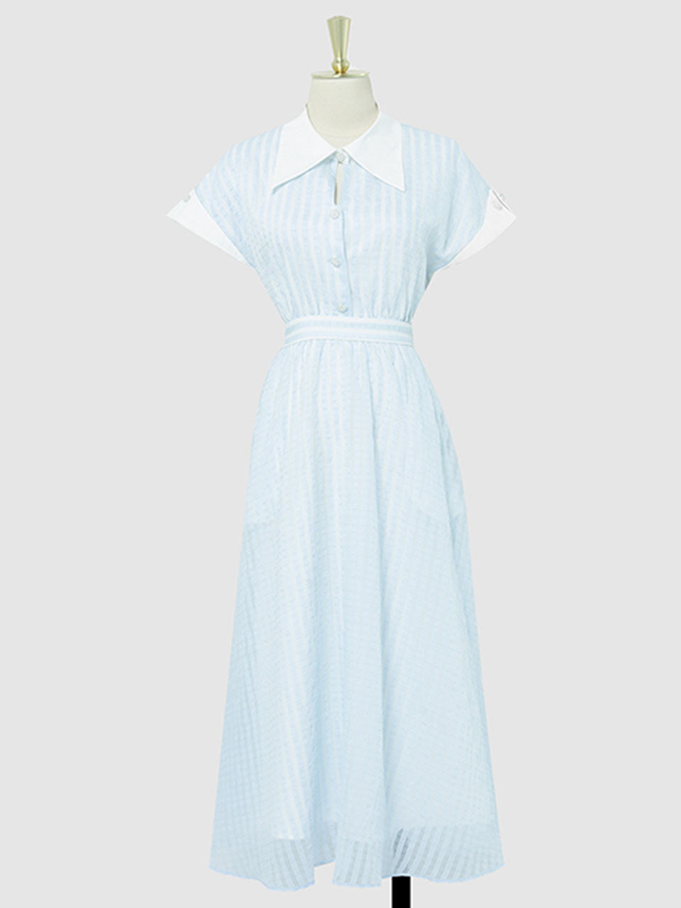 Blue Turndown Collar Retro Cap Sleeve 1950S Vintage Dress