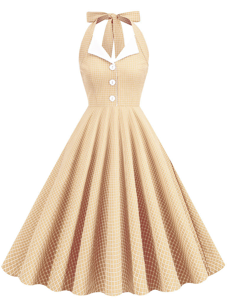Plaid Vintage Halter Backless 1950S Vintage Dress