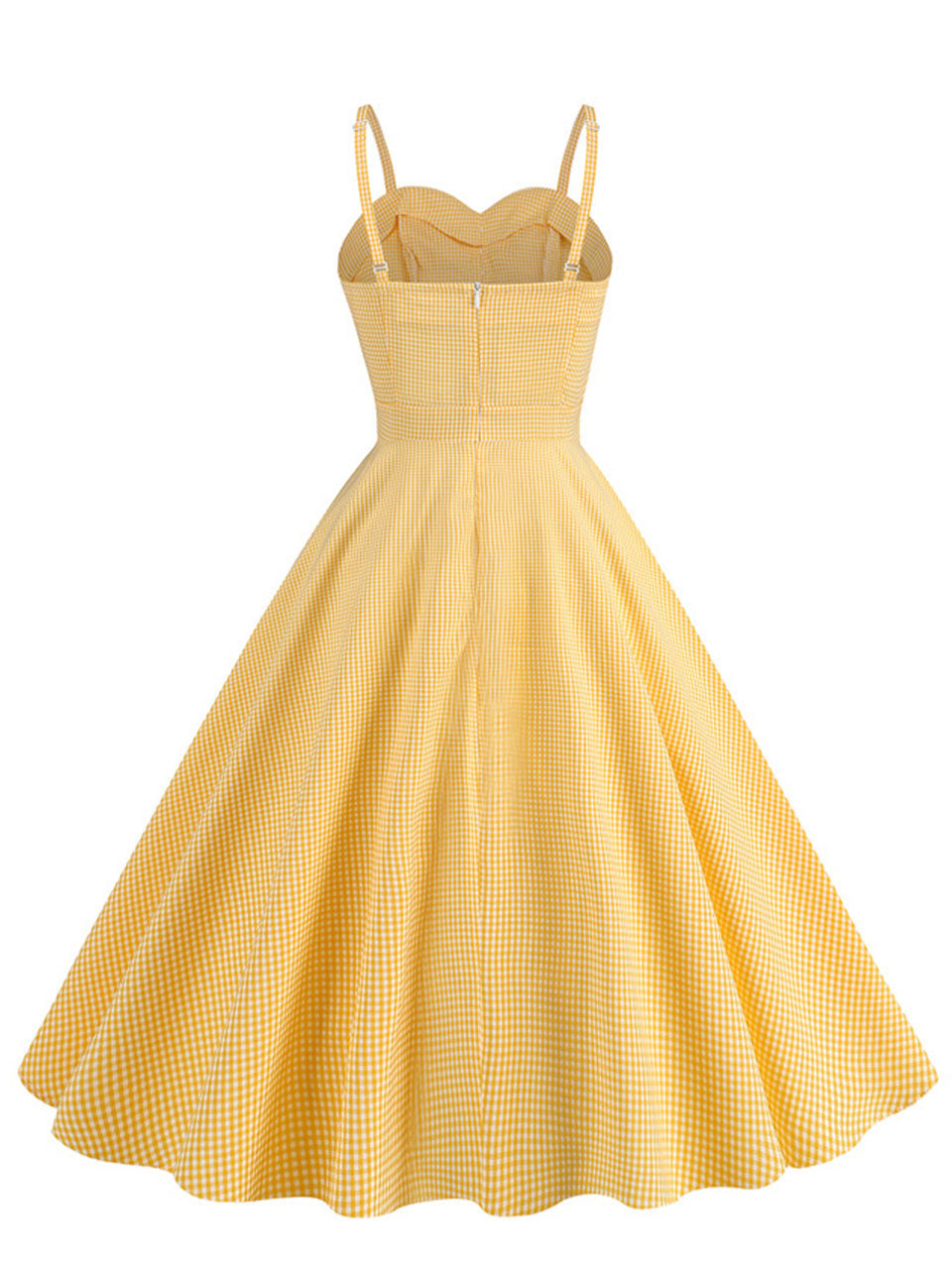 Yellow Plaid Spaghetti Bow Ruffles 1950S Vintage Dress