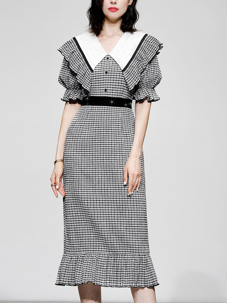 Black And White Plaid Mermaid Dress
