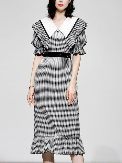 Black And White Plaid Mermaid Dress