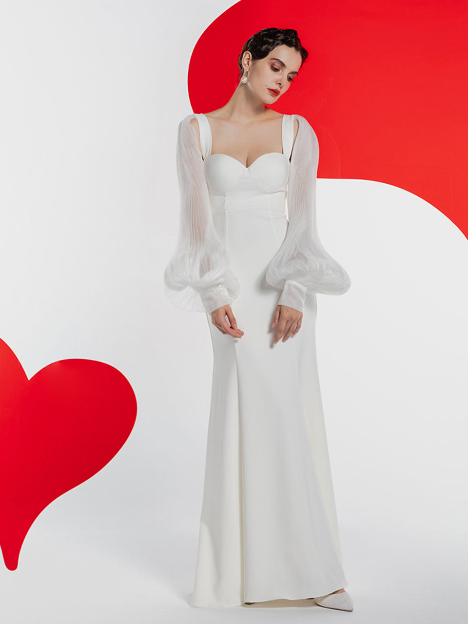 White Long Sleeve Wedding Mermaid Dress