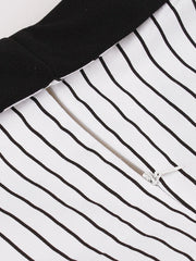 1950S Black Stripe Turndown Collar Short Sleeve Vintage Dress