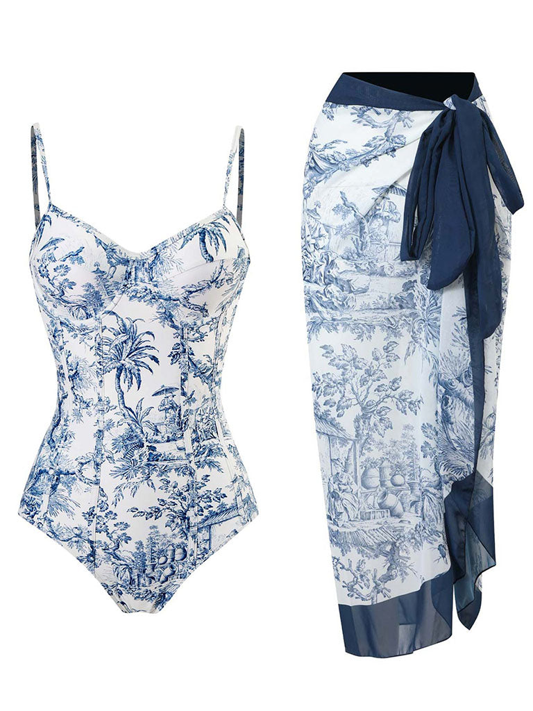 Romantic Floral Print Strap One Piece