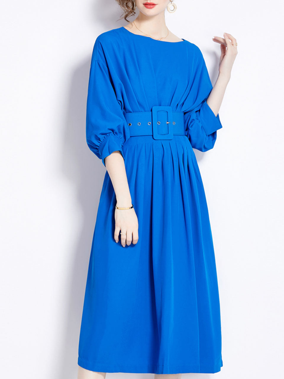 Green Dolman Sleeve High Waist Swing Party Dress