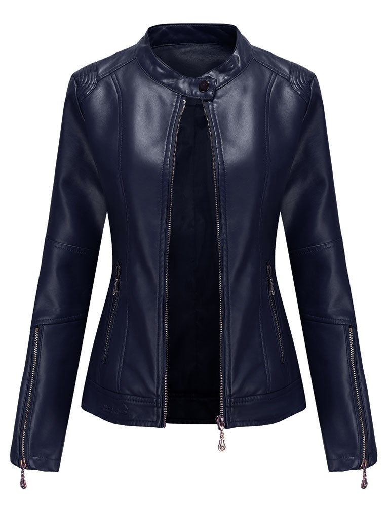 Light Green Long Sleeve PU Leather Motorcycle Jacket For Women