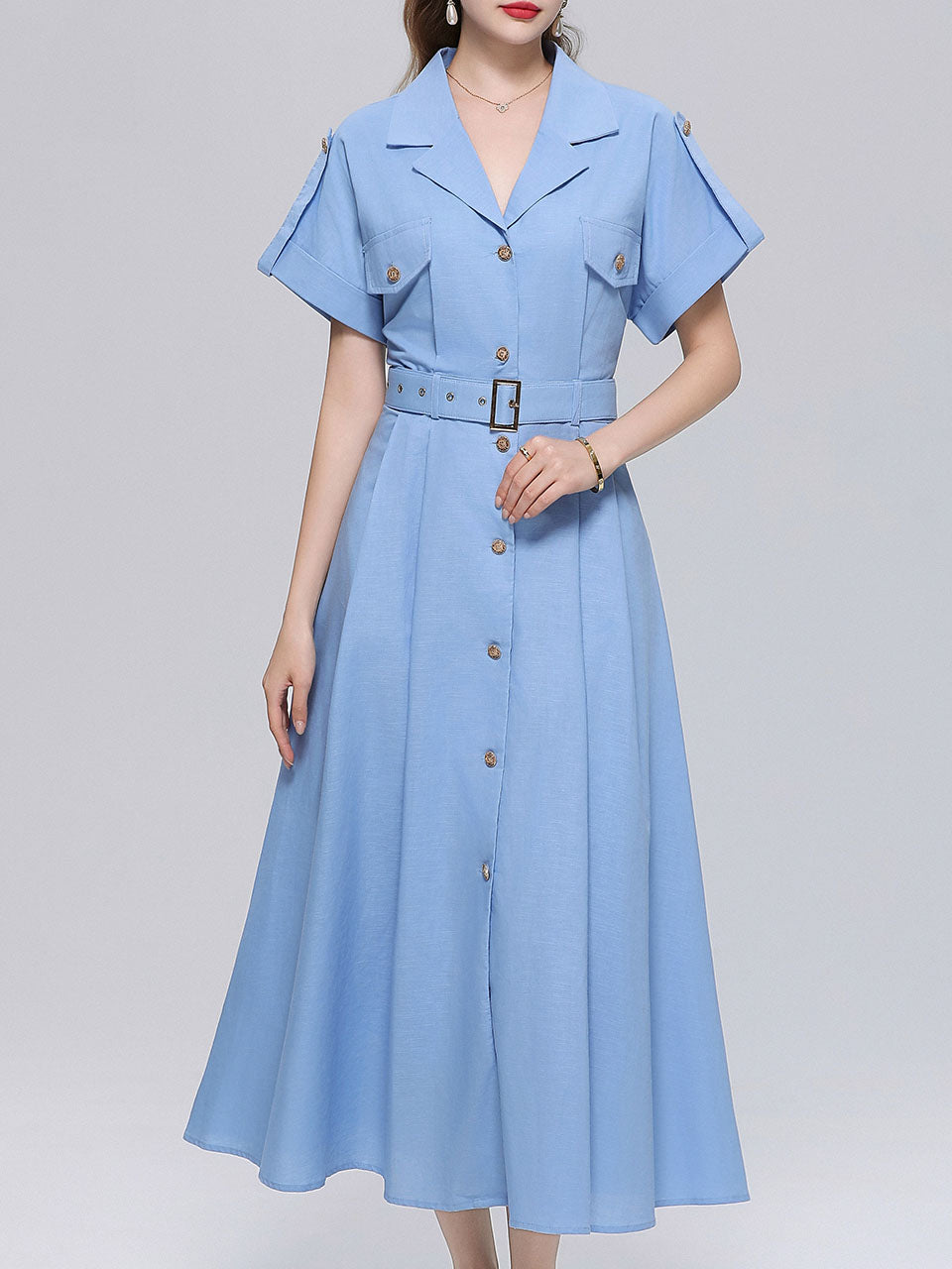 Vintage 1940s Style Brown Safari Shirt Dress