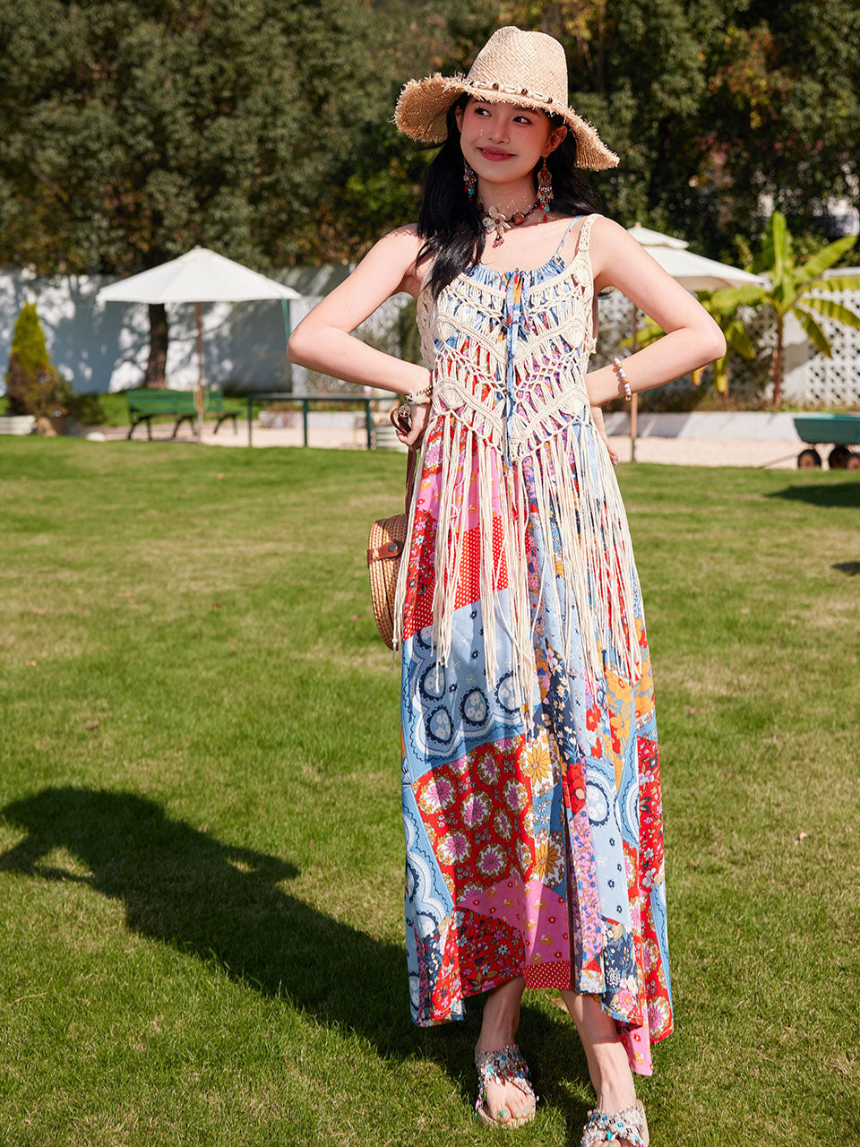 Bohemian Retro Print Strap Boho Maxi Dress