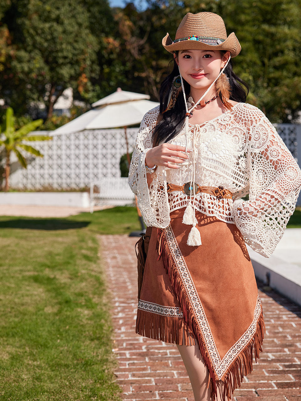 White Hollow Crochet Tassel Top