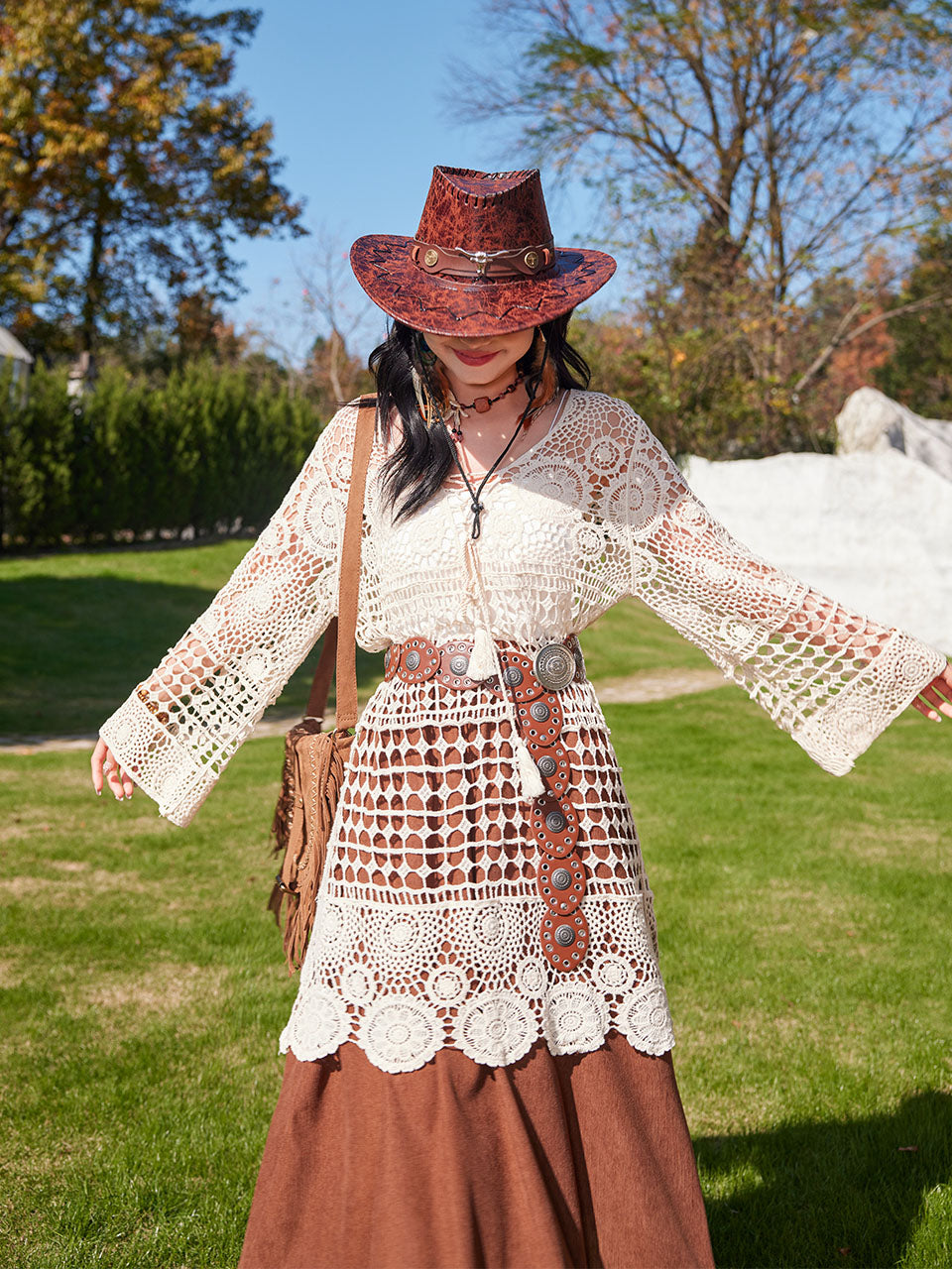 Hollow Crochet Tassel Top