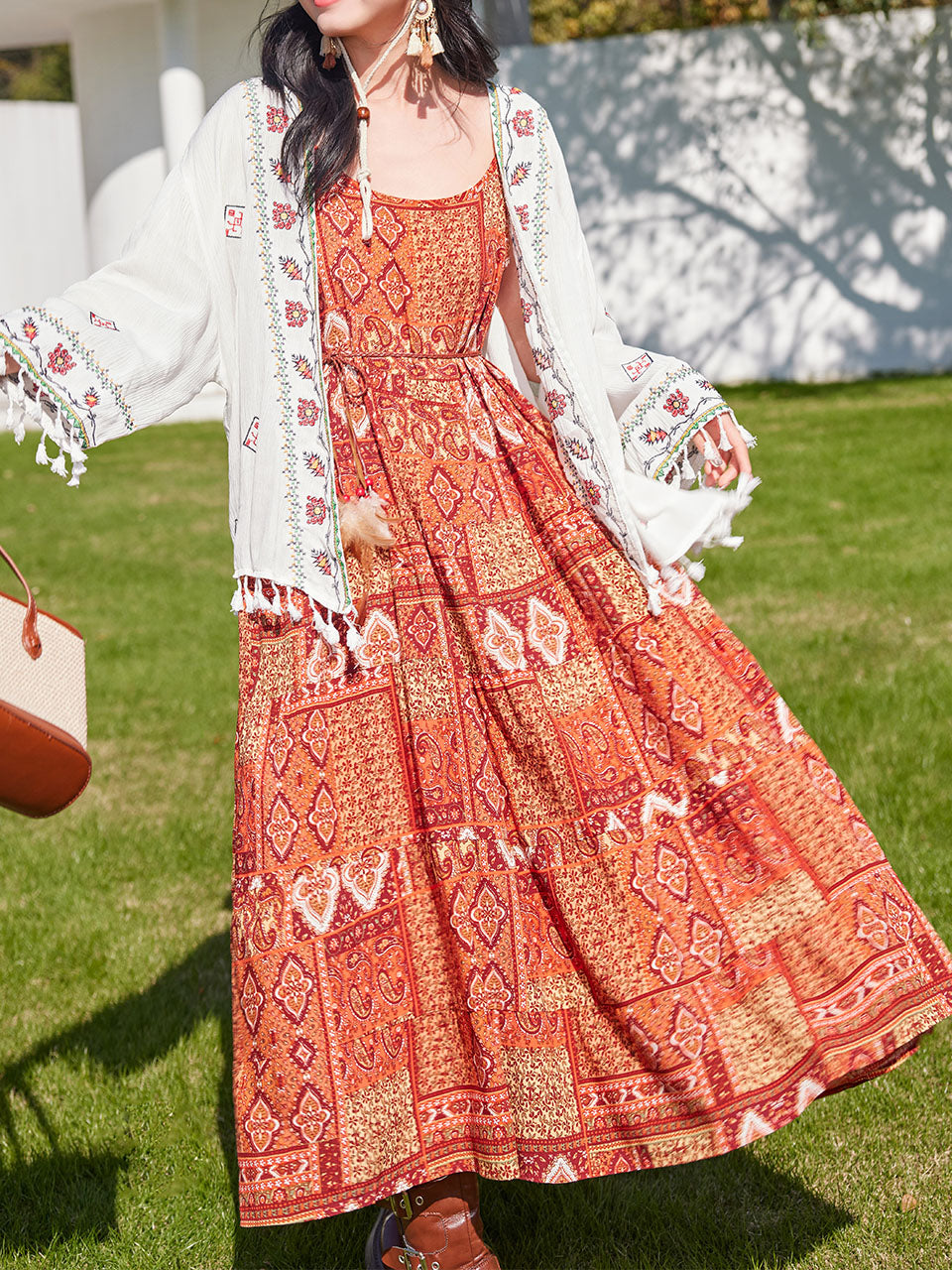Bohemian Orange Strap Boho Maxi Dress