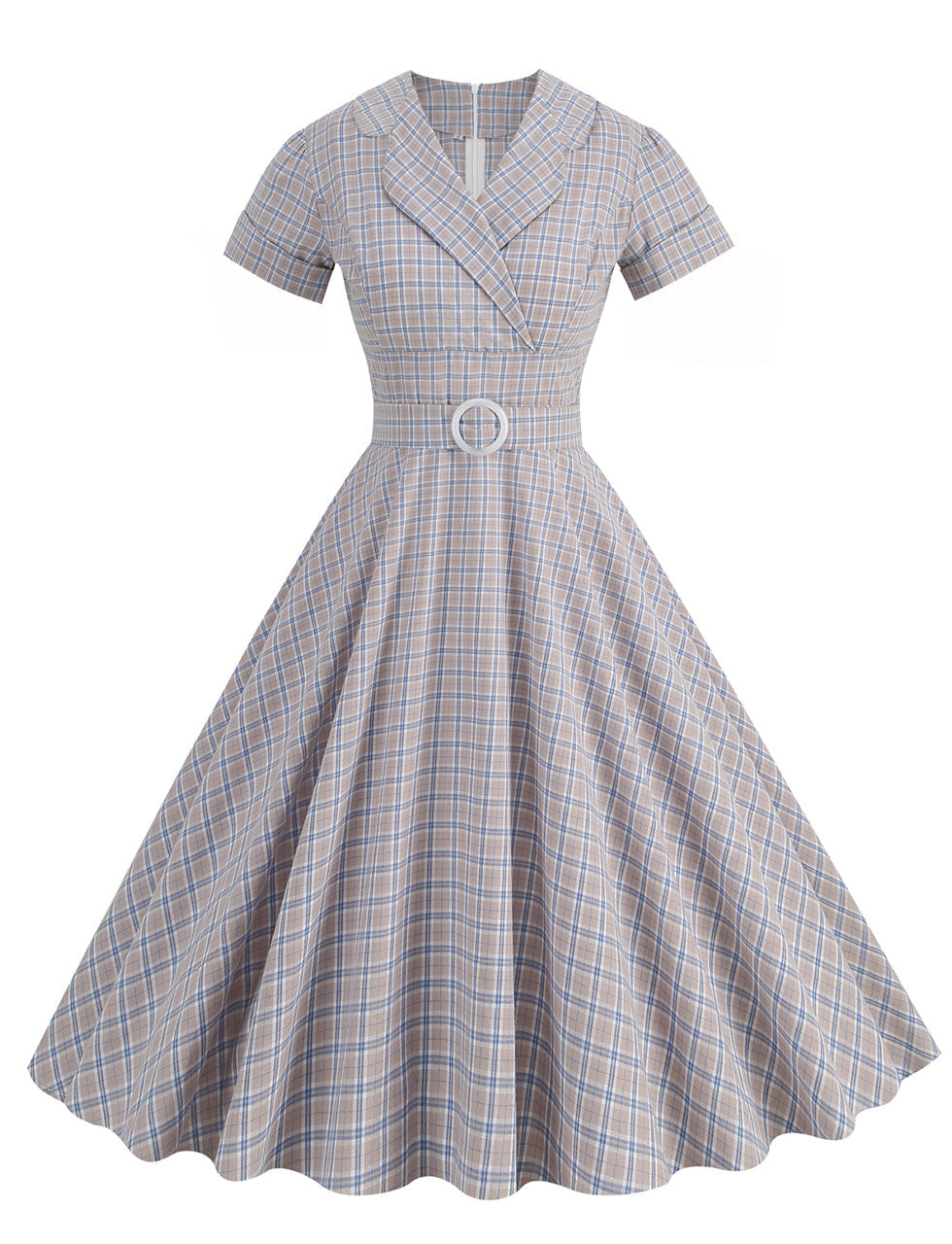 Sweat V Neck Plaid 1950S Vintage Swing Dress
