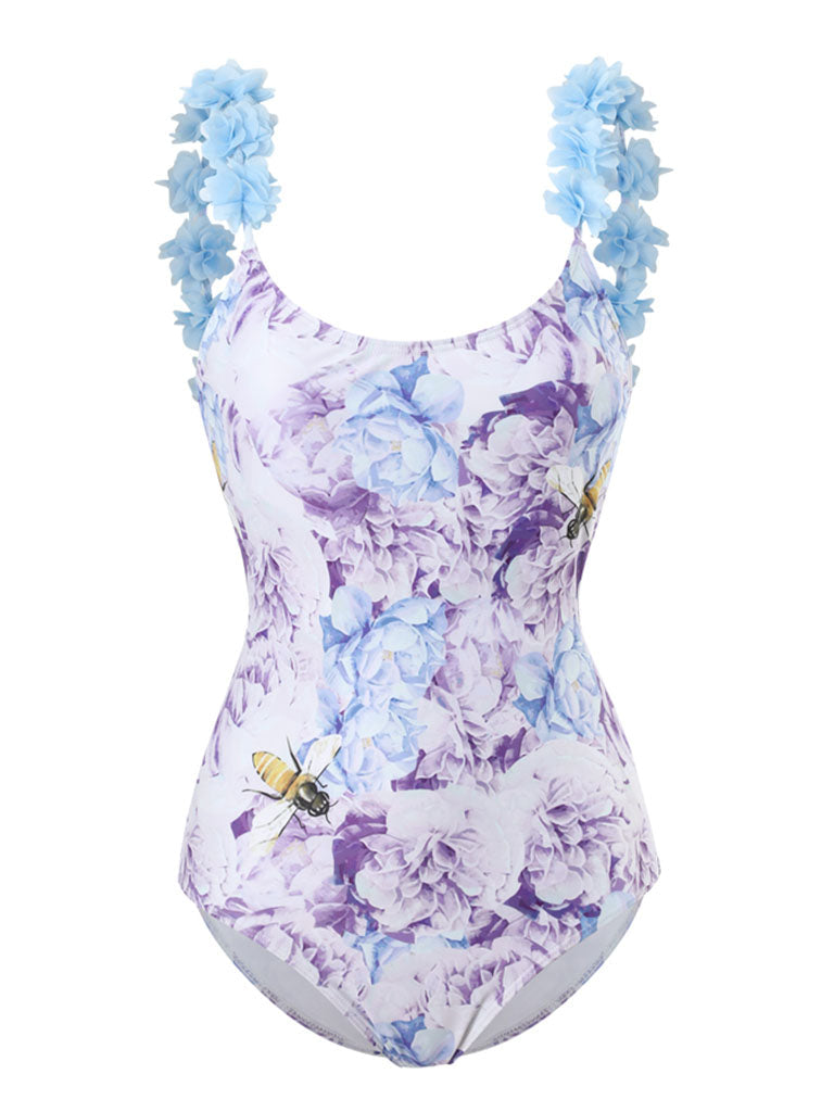 Floral Print Flower Strap One Piece