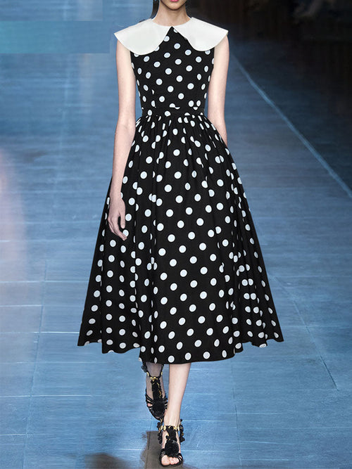 Black And White Polka Dots Big Peter Pan Collar 1950S Vinatge Dress