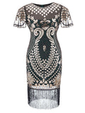 1920S Short Sleeve Fringed Sequin Gatsby Flapper Dress