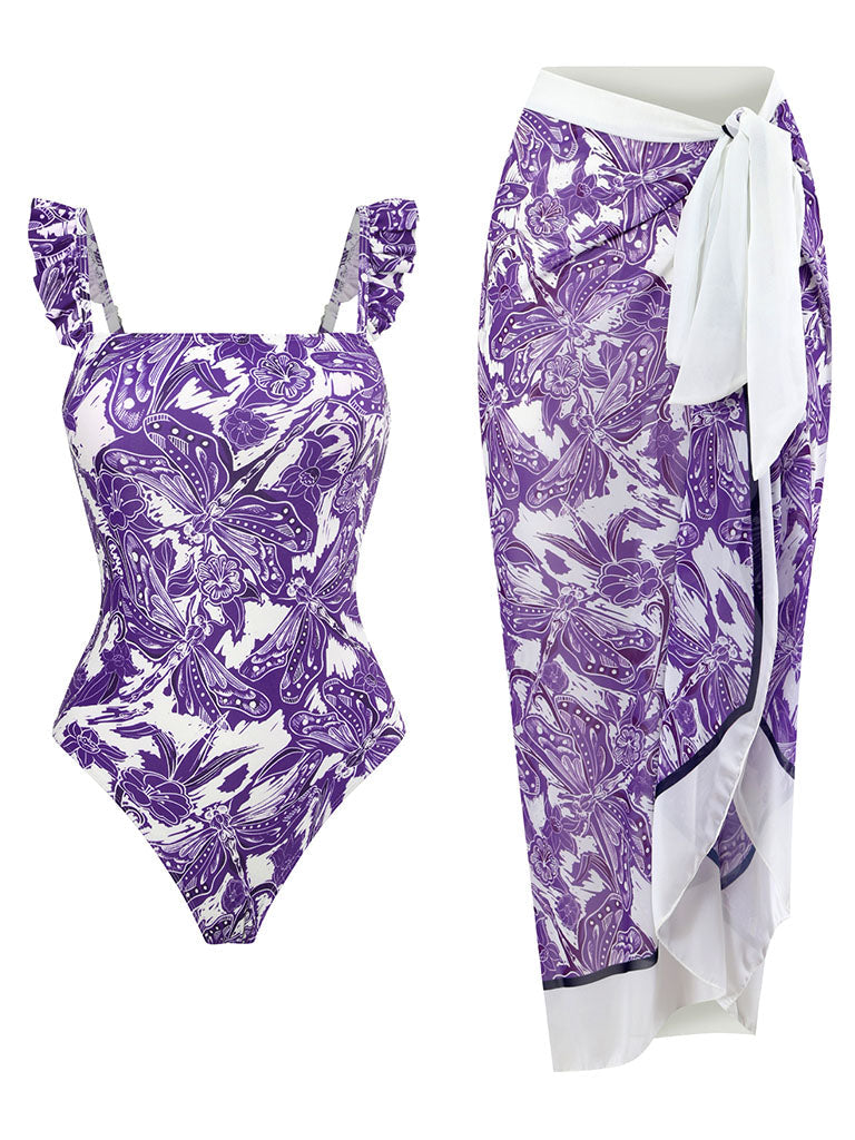 Floral Print Retro Style Strap One Piece