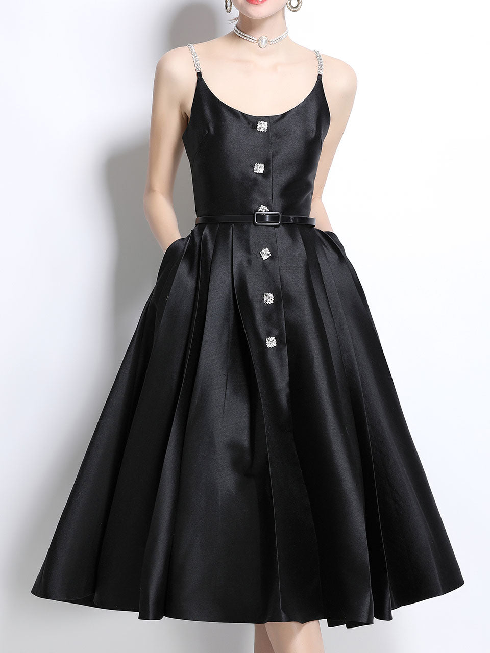 Pink Luxury Diamond Strap Satin Prom Dress