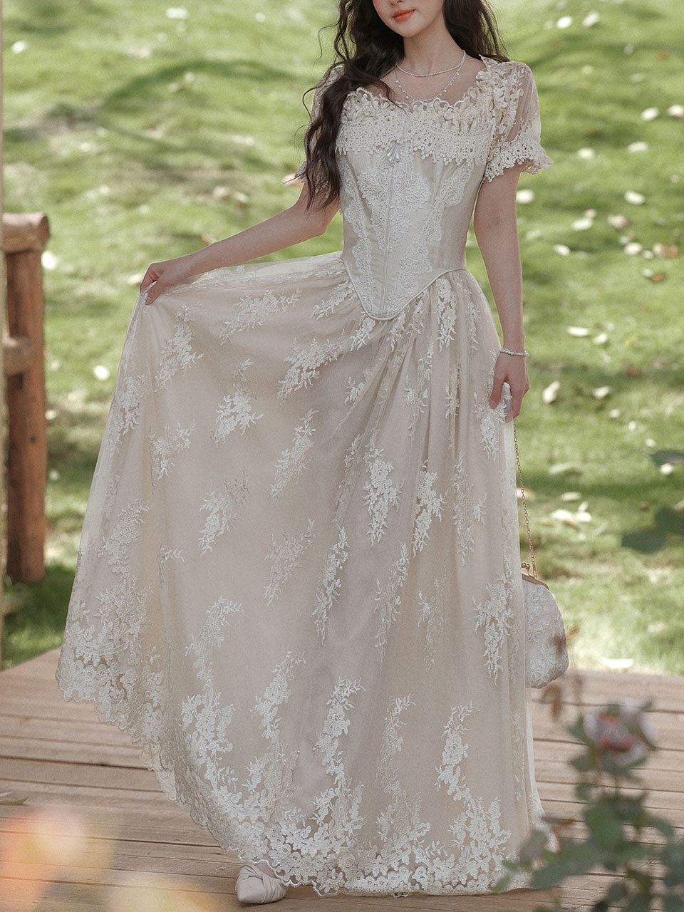 Ivory Victorian Style Lace Corset Wedding Gown Wedding Maxi Dress