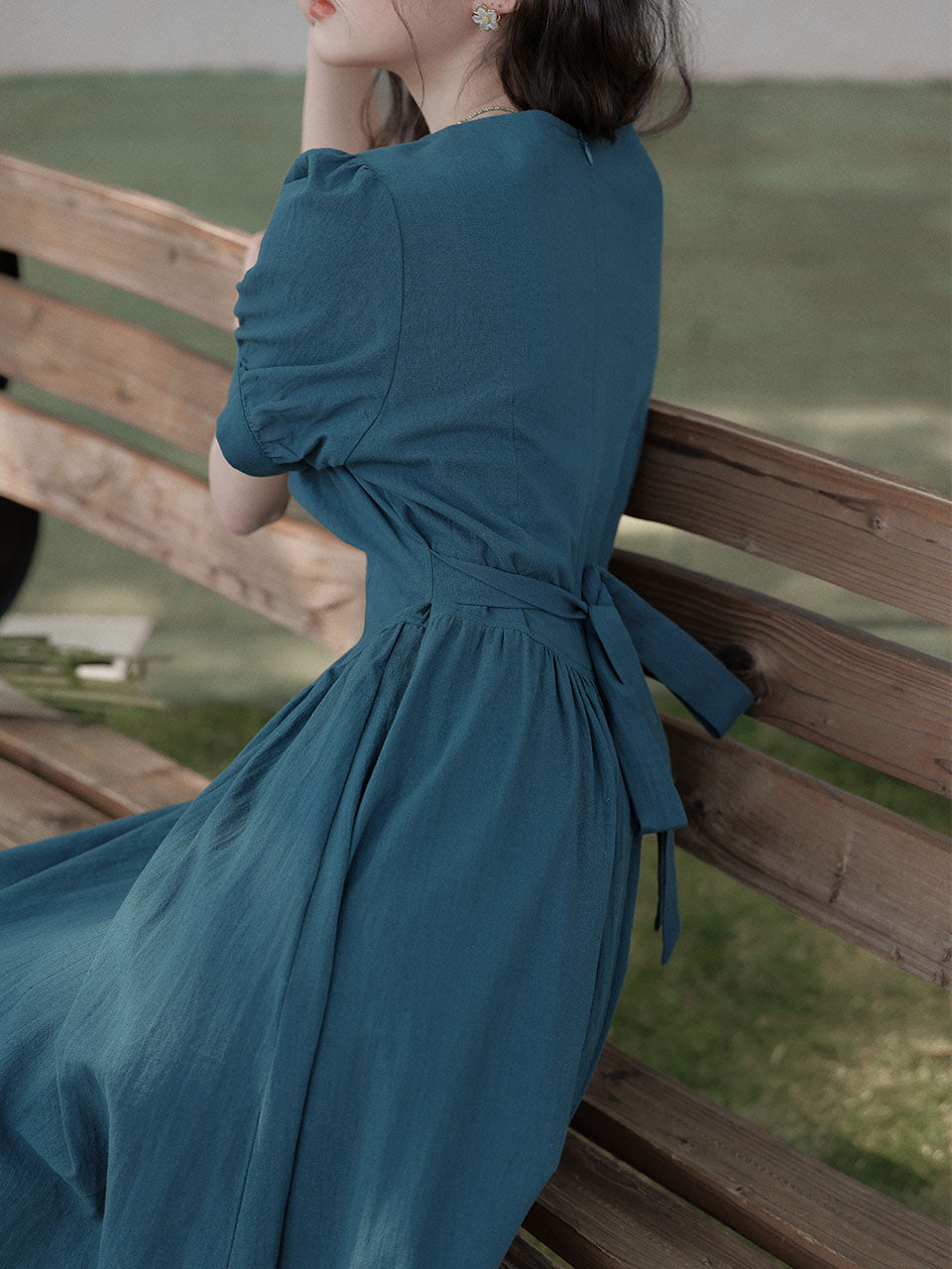 Peacock Blue Bluebell Embroidered Vintage Dress