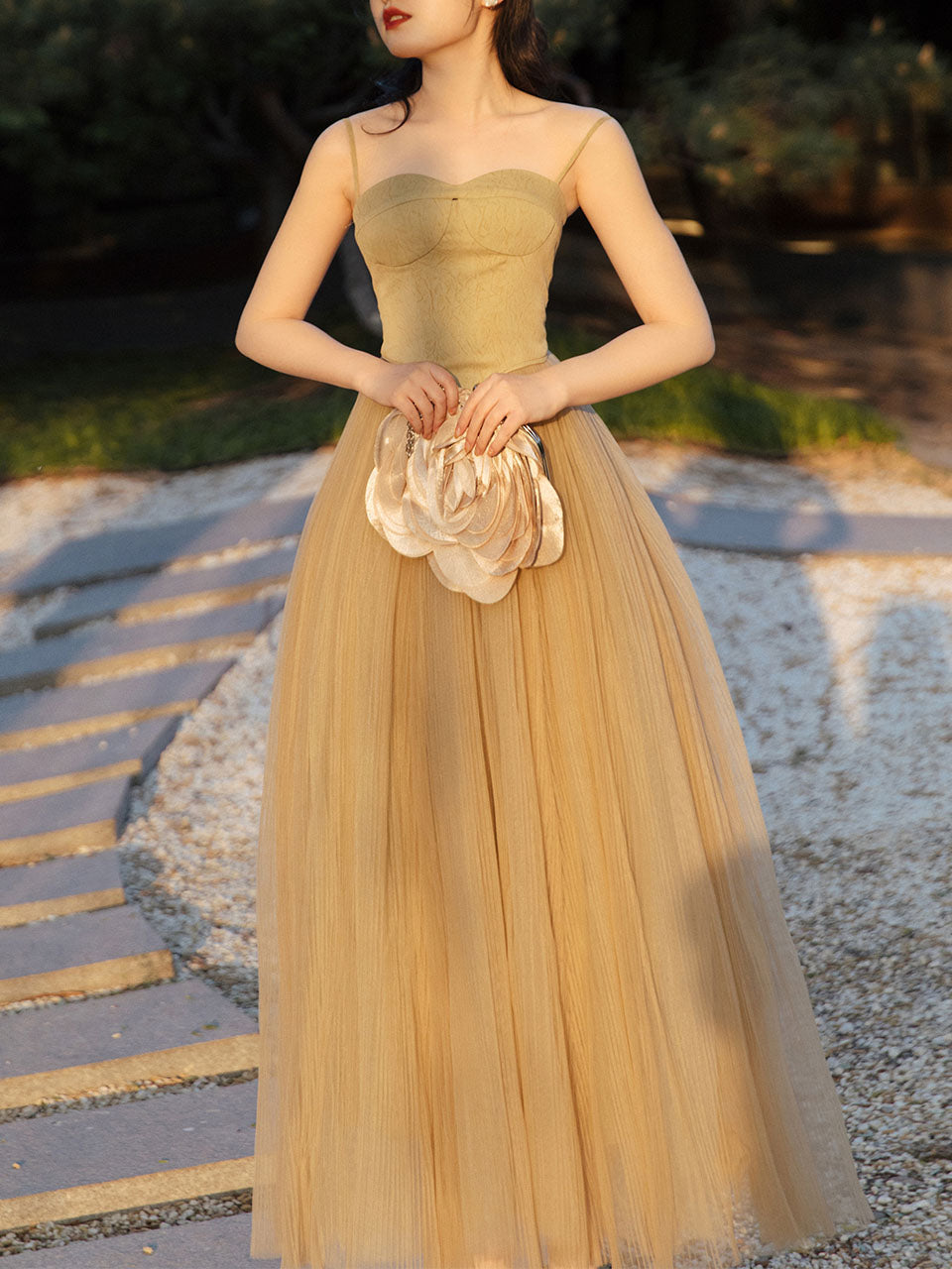 Mustard Green Ballet Lace Strap Vintage Dance Lace Dress