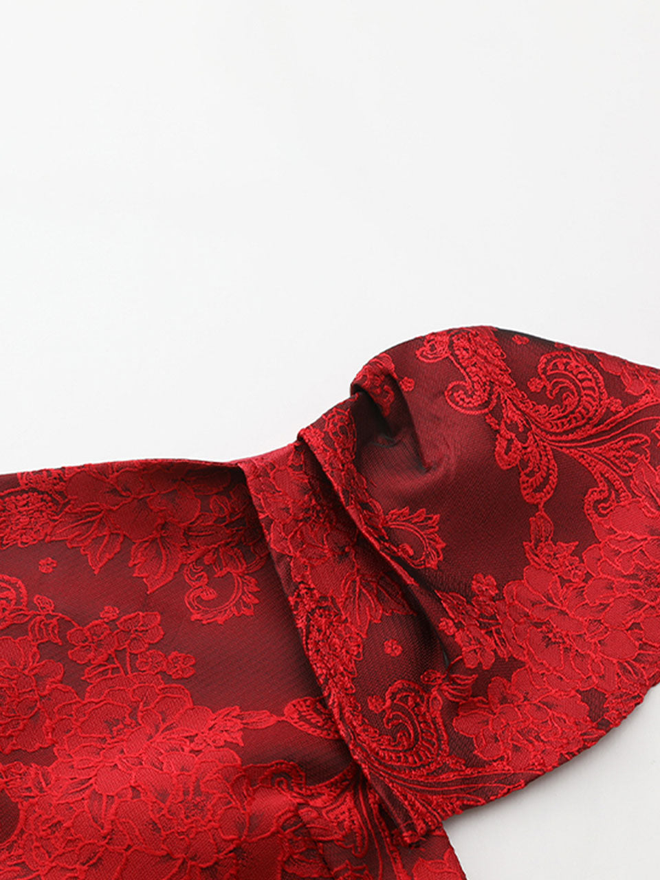 Red Jacquard One Shoulder Ruffle Bodycon Dress