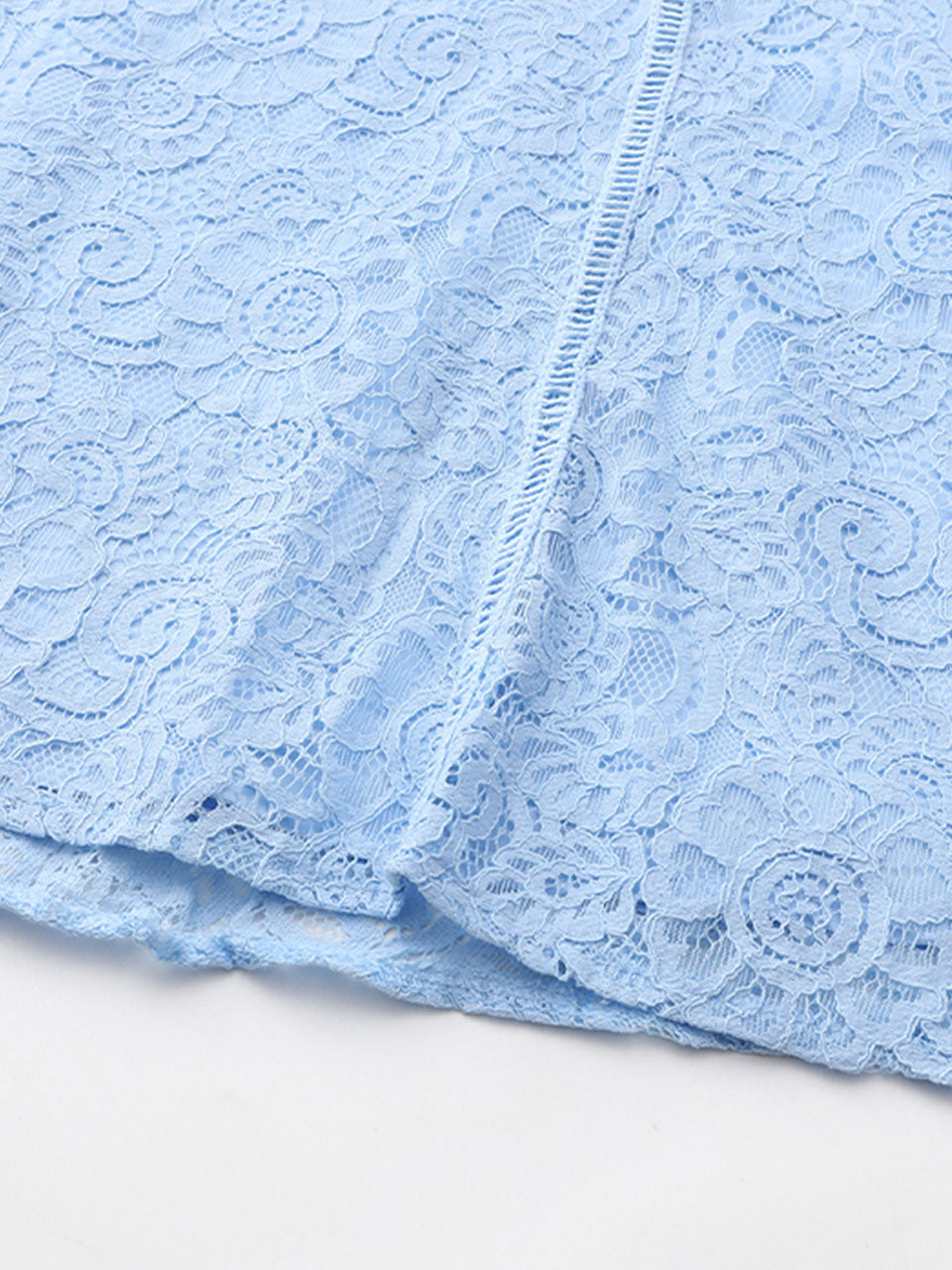 Blue Edwardian Lace Stand Collar Long Sleeve Maxi Dress