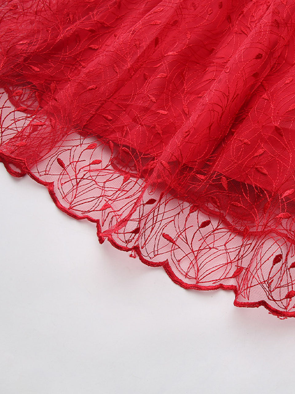 Red & Black Spliced Lace Dress
