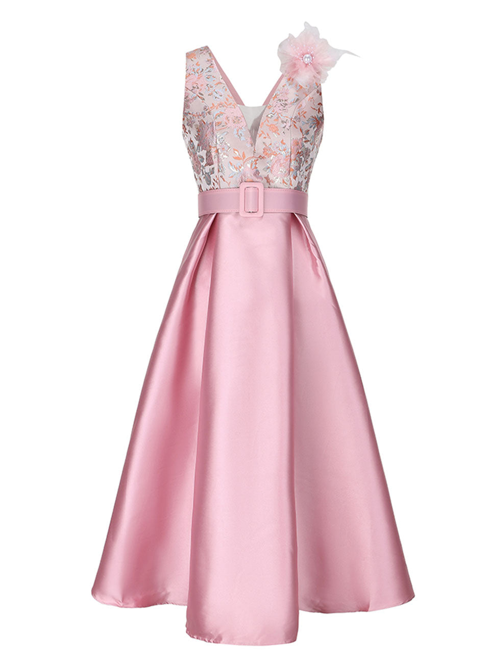 Mrs. Maisel Style Pink V-Neck Satin 1950s Vintage Gown