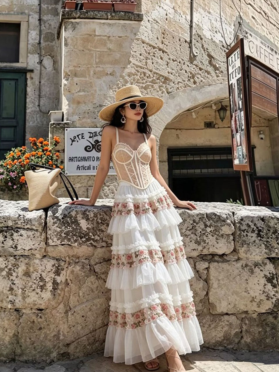 White Bohemian Bralette Top and Maxi Skirt Set