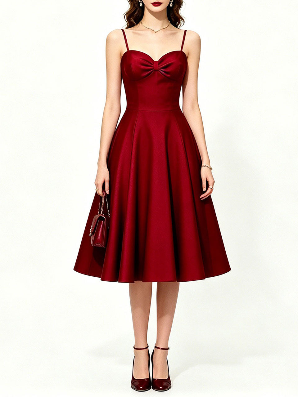 Red Satin A-Line Sweetheart Neckline Spaghetti Strap Prom & Cocktail Party Dress