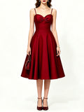 Red Satin A-Line Sweetheart Neckline Spaghetti Strap Prom & Cocktail Party Dress