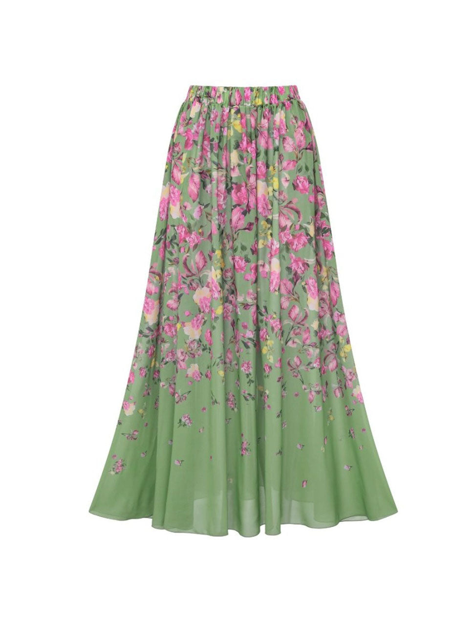 3PS Sage Green Vintage Halter Cutout Pastel Flower Print Monokini and Flowy Beach Long Skirt Swimsuit Set
