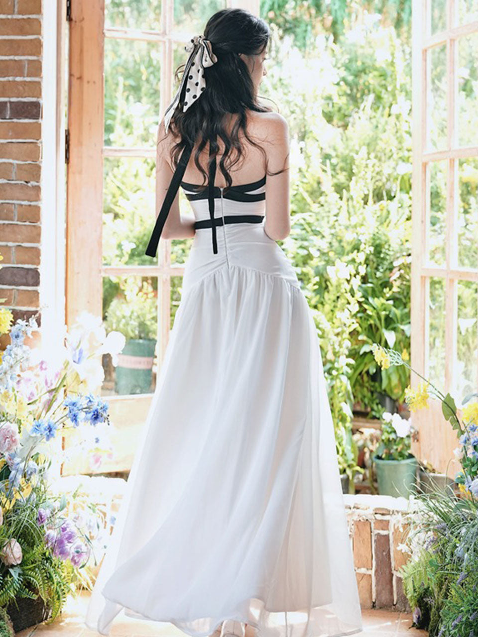 White Halter Neck Backless Vintage Dress