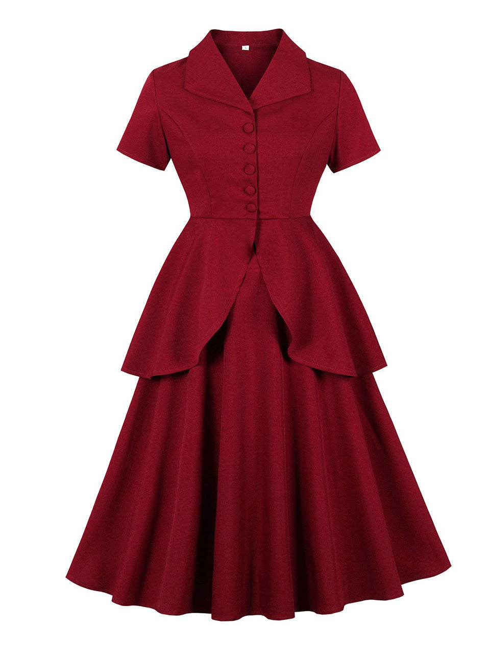1950s Wine Red Peplum Top