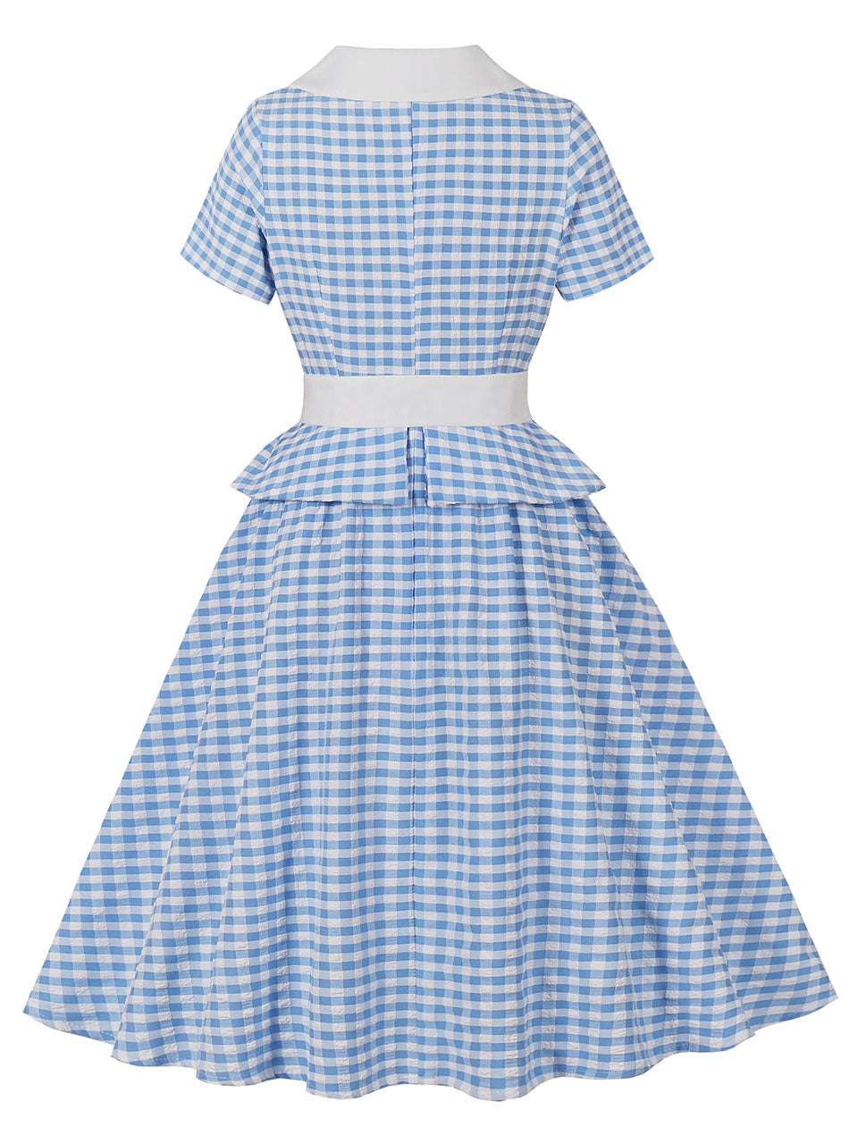 Baby Blue Plaid Square Collar Ruffles 1950s Swing Dress