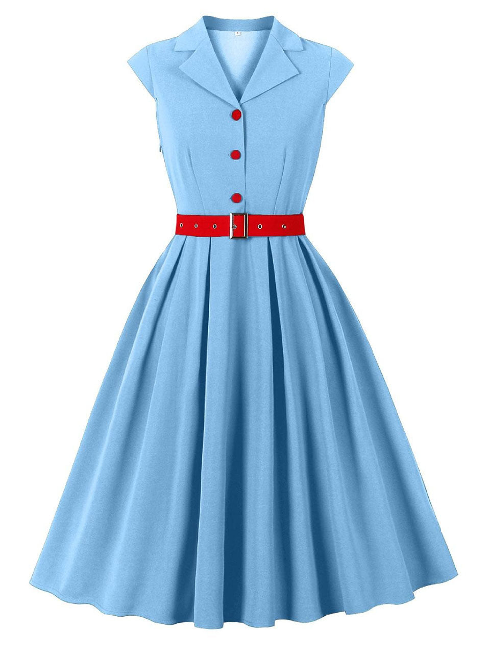 Audrey Hepburn Style Vintage Baby Blue 1950s Cotton Shirt Dress