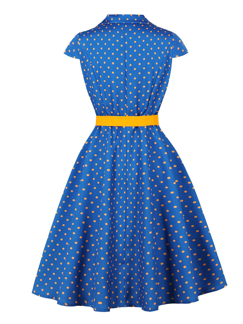 1950s Vintage Blue & Yellow Polka Dot Rockabilly Swing Dress