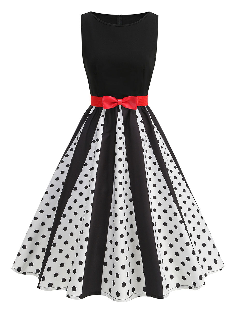 White and Black Crew Neck Swing 1950S Vintage Dress Inspired by Cruella De Vil